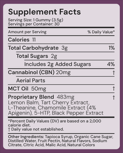 NEW FORMULA THC-Free CBN Gummies For Senior Sleep Solutions | Vanilla & Blueberry (20mg)